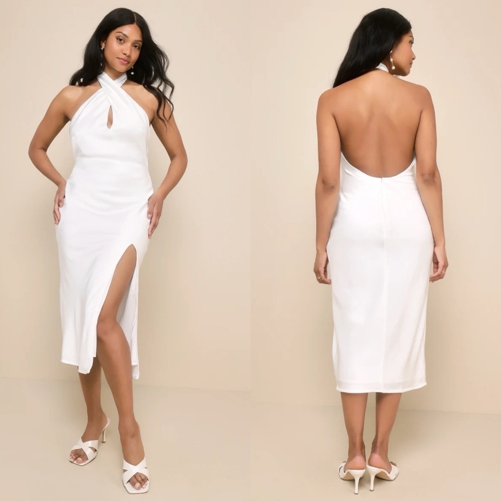 NWT Lulus Beyond Classy White Satin Halter Midi Dress